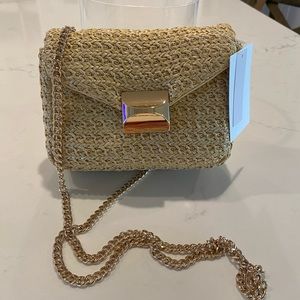 H&M straw purse with gold chain strap